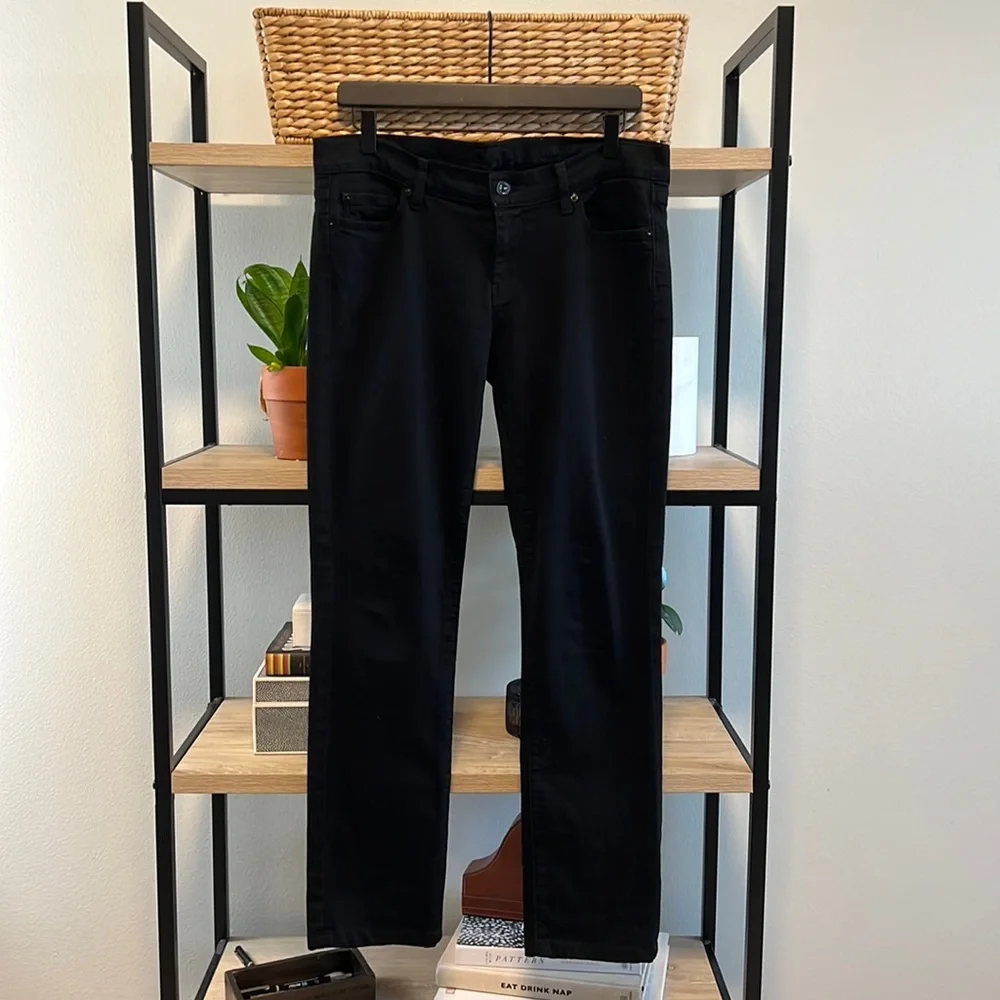 7 For All Mankind Mid-Rise Black Straight Leg Jeans, 30 - Picture 3 of 11